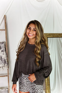 Charcoal Long Sleeve High Low Waffle Top - Shop Kendry Collection Boutique