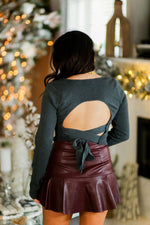 Charcoal Square Neck Open Back Knit Sweater - Kendry Collection Boutique