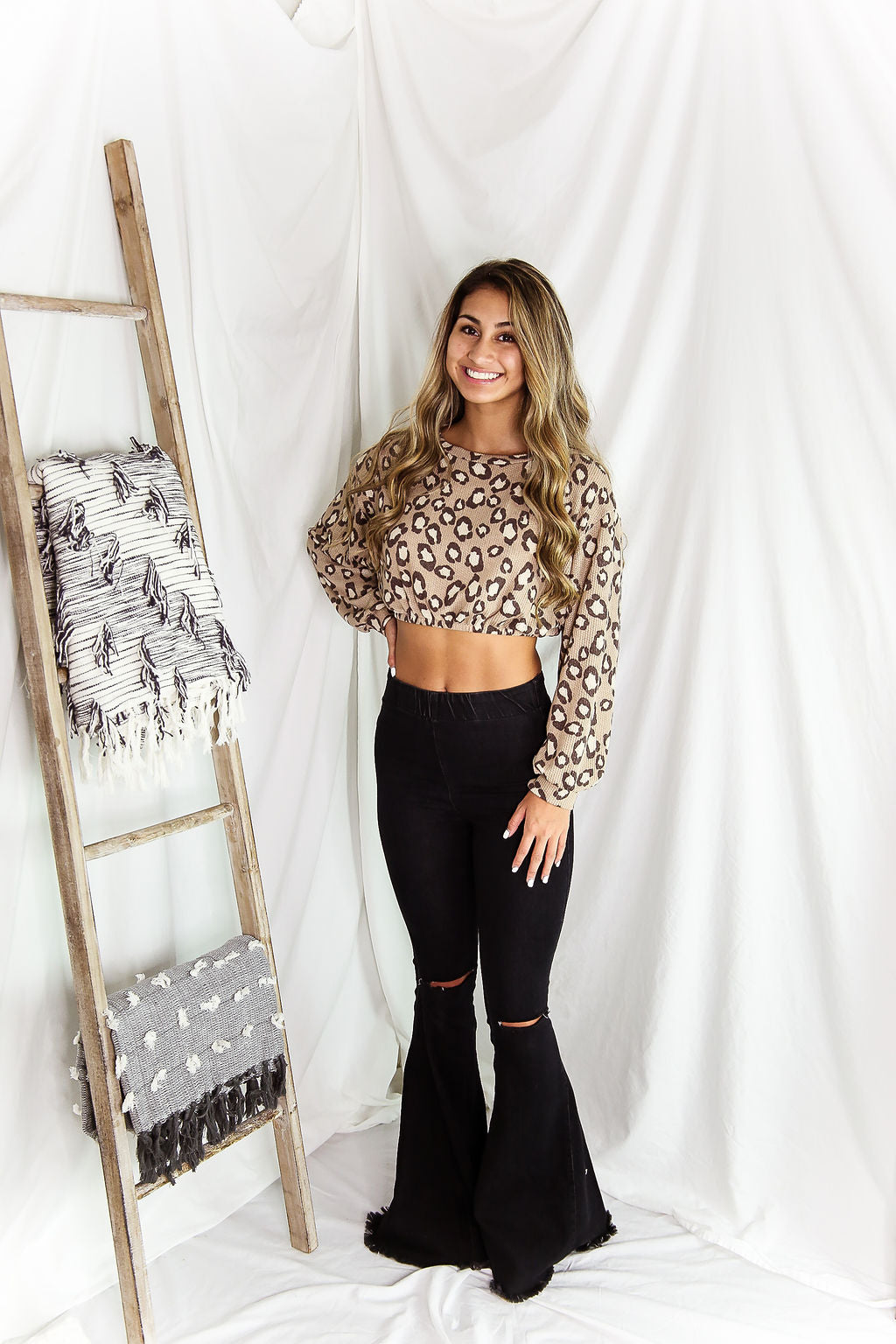 Cheetah Long Sleeve Waffle Crop Top - Shop Kendry Collection Boutique