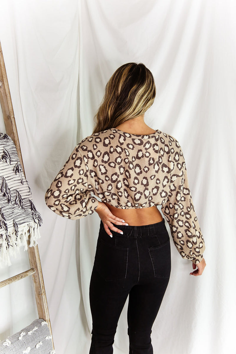 Cheetah Long Sleeve Waffle Crop Top - Shop Kendry Collection Boutique