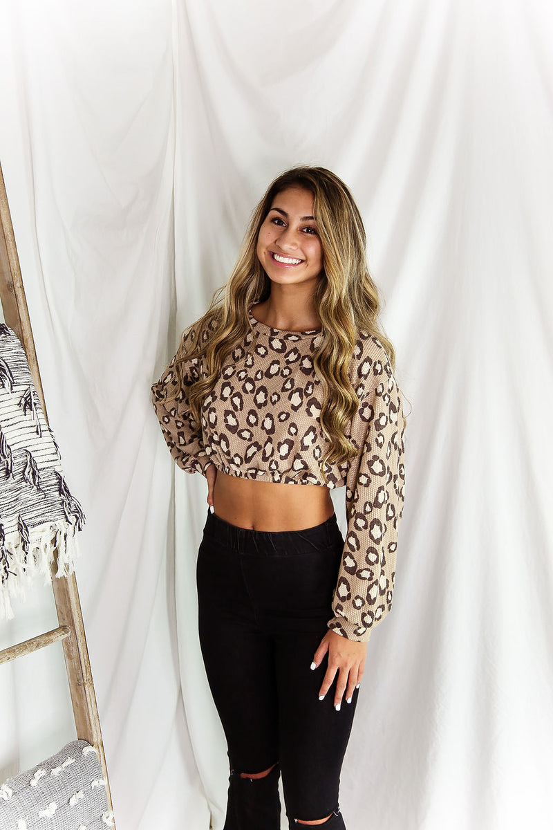 Cheetah Long Sleeve Waffle Crop Top - Shop Kendry Collection Boutique