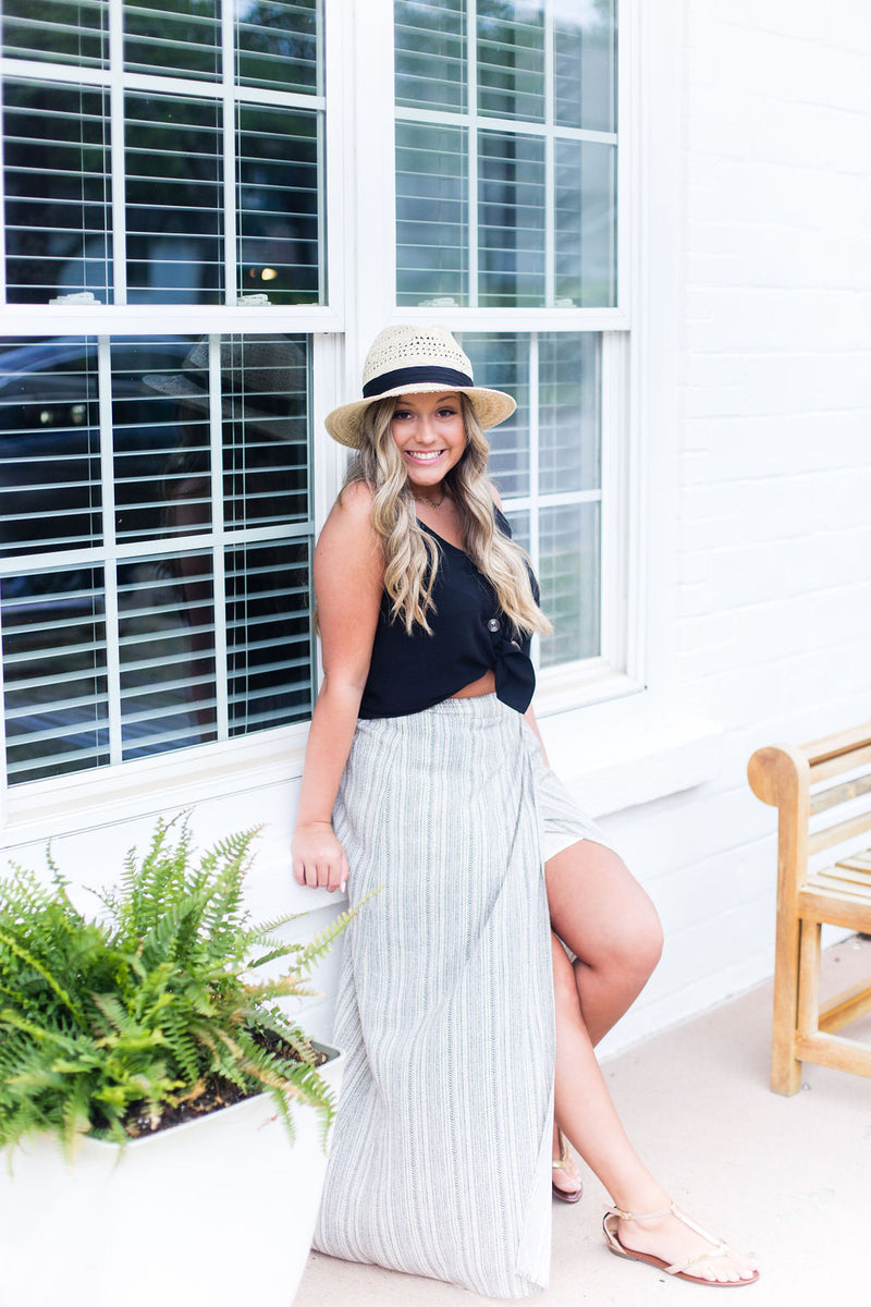 Cheveron Pattern Faux Wrap Maxi Skirt