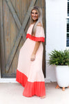 Color Block Pleated Off The Shoulder Maxi Dress - Shop Kendry Collection Boutique