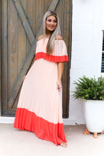 Color Block Pleated Off The Shoulder Maxi Dress - Shop Kendry Collection Boutique