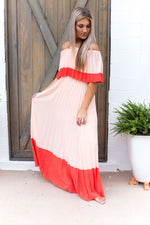 Color Block Pleated Off The Shoulder Maxi Dress - Shop Kendry Collection Boutique