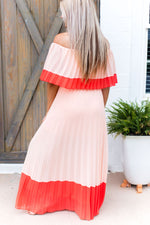 Color Block Pleated Off The Shoulder Maxi Dress - Shop Kendry Collection Boutique