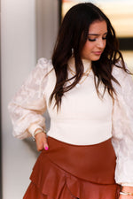 Cream Floral Puff Sleeve Fitted Blouse - Kendry Collection Boutique