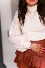 Cream Floral Puff Sleeve Fitted Blouse - Kendry Collection Boutique