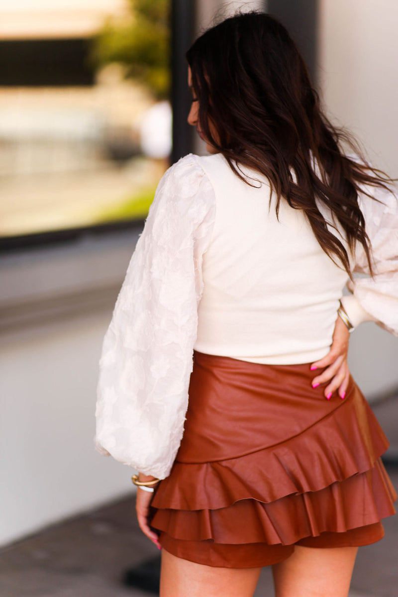 Cream Floral Puff Sleeve Fitted Blouse - Kendry Collection Boutique