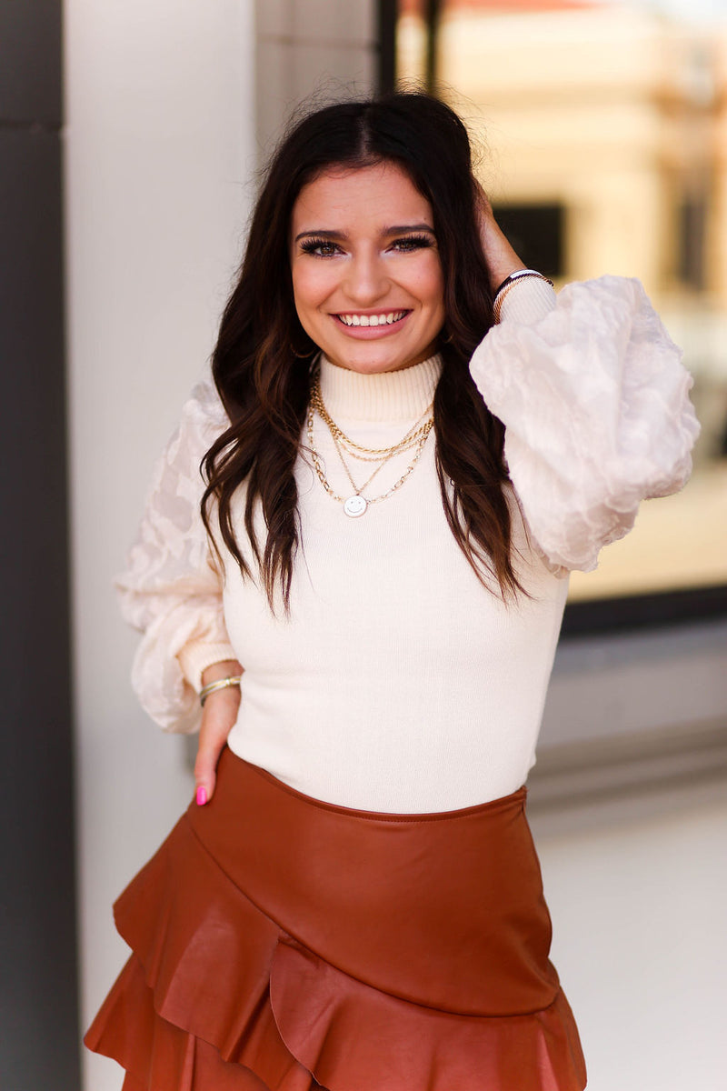 Cream Floral Puff Sleeve Fitted Blouse - Kendry Collection Boutique