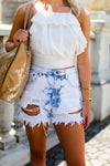 Cream Halter Neck Ruffle Tank Top