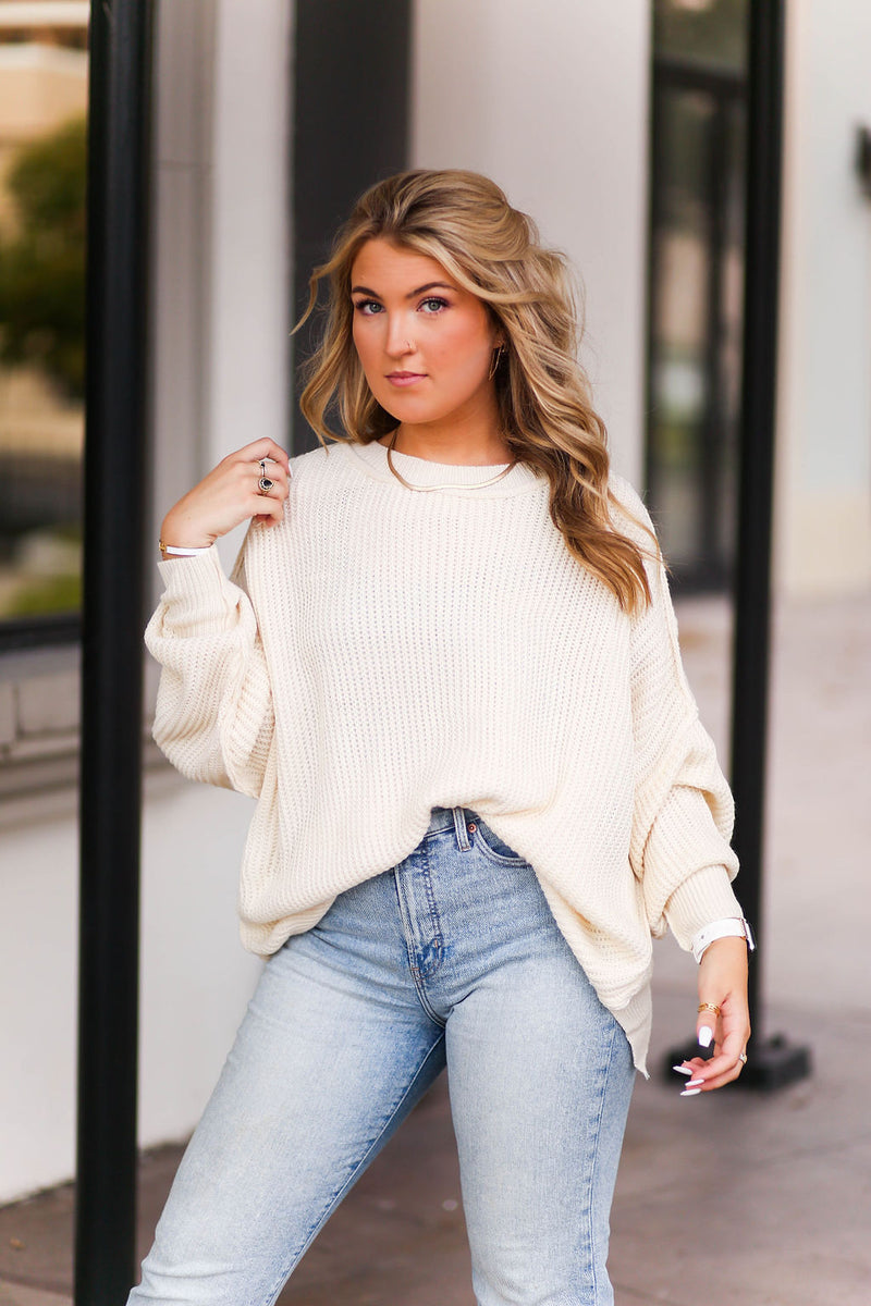 Cream Oversized Knit Sweater - Shop Kendry Collection Boutique