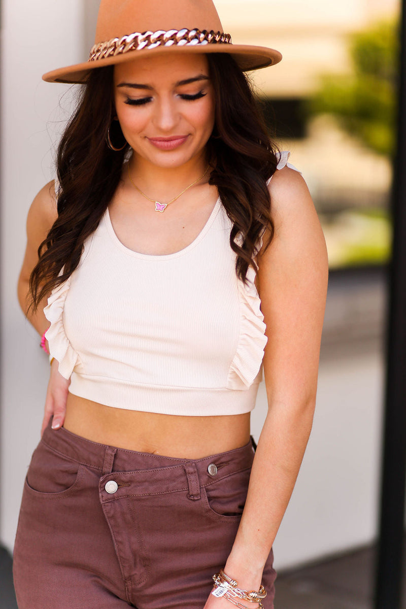 Cream Ruffle Cropped Tank Top - Kendry Collection Boutique
