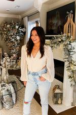 Cream & Gold Shimmer Long Sleeve Bodysuit- Kendry Collection Boutique