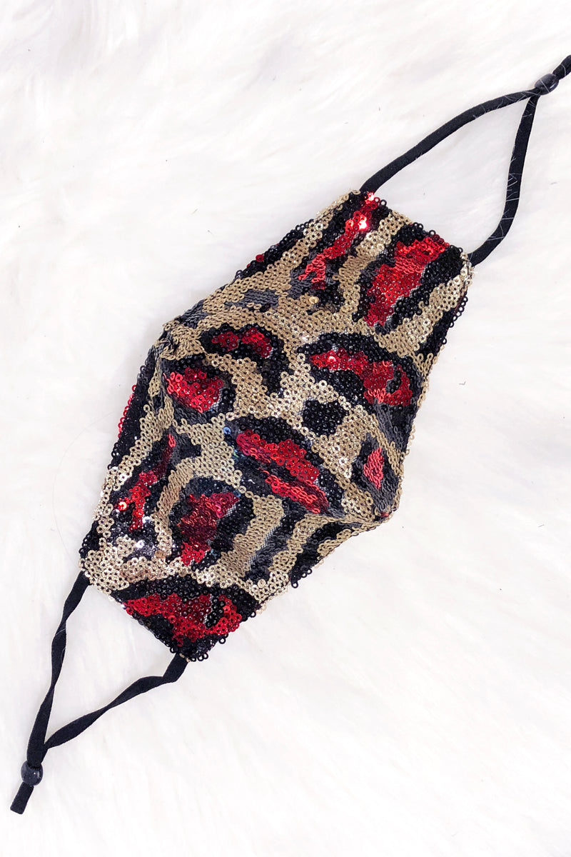 Red Leopard Sequin Face Mask - Shop Kendry Collection Boutique