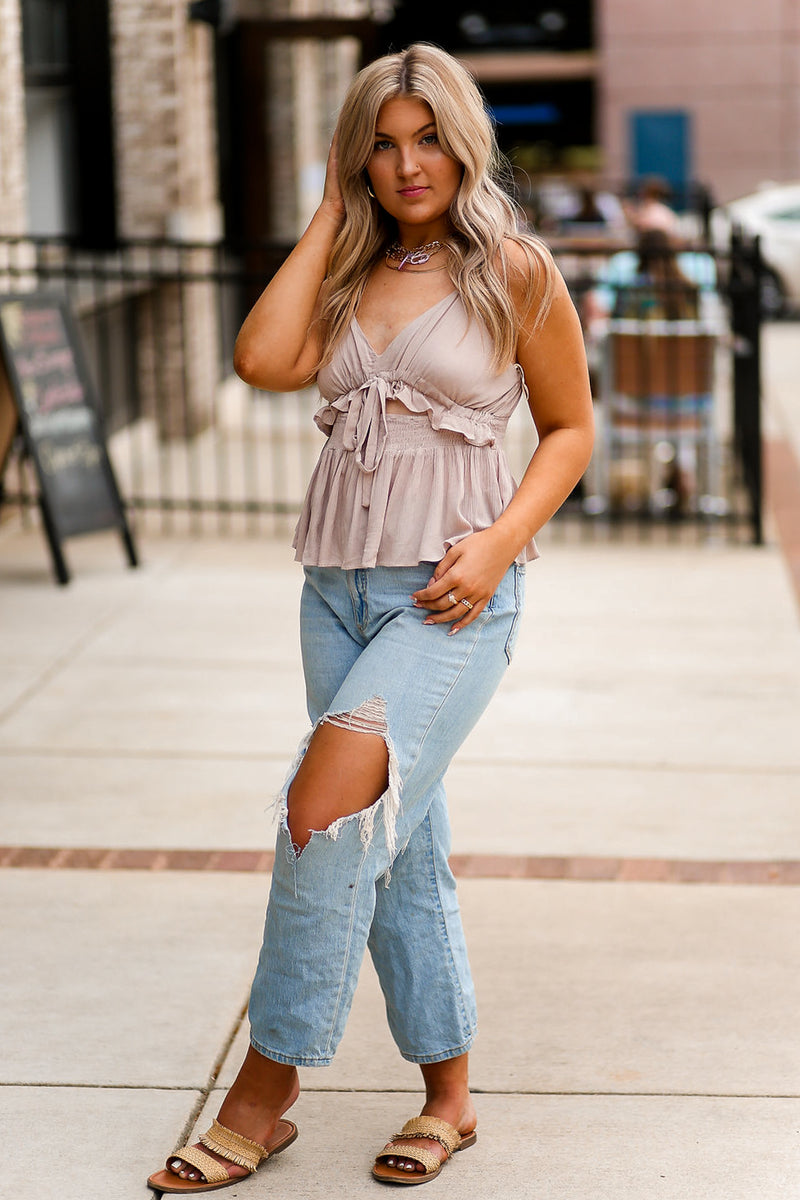 Cutout Front Tie Tank Top - Shop Kendry Collection Boutique
