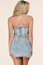 Denim Rhinestone and Pearl Tube Top