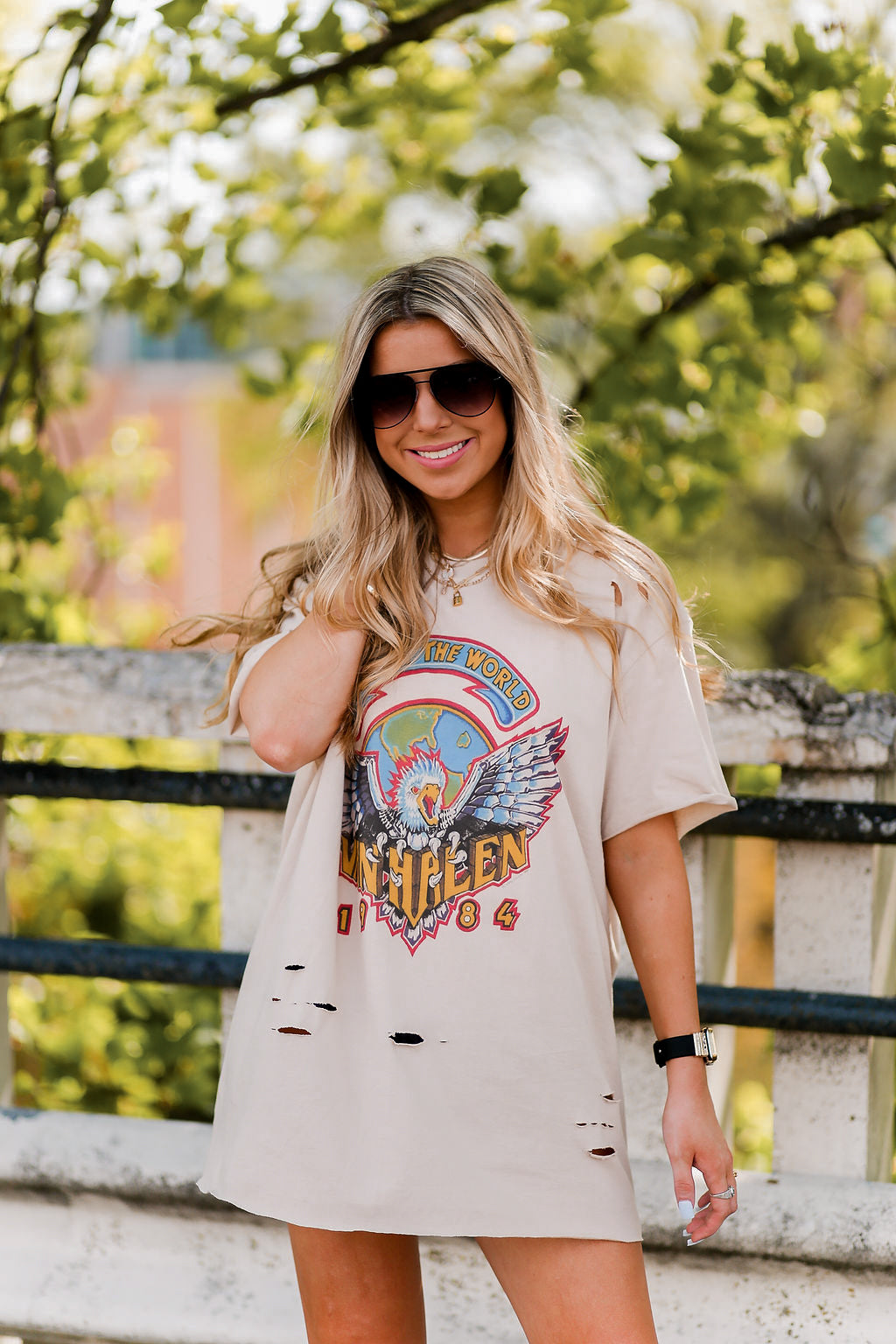 Distressed Tan Van Halen Graphic Band Tee - Shop Kendry Collection Boutique