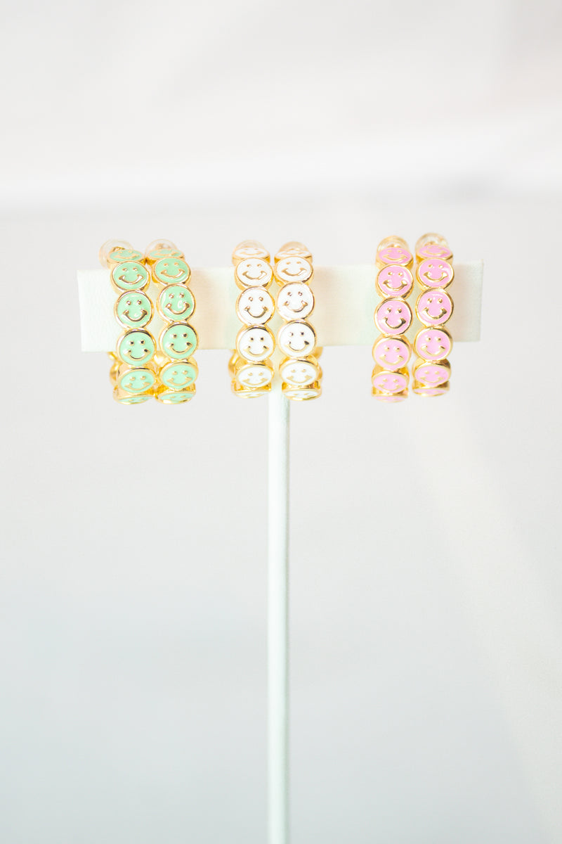 Enamel Smiley Face Hoop Earrings