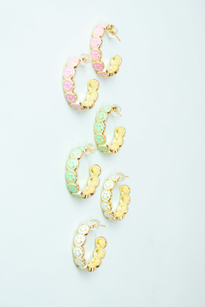 Enamel Smiley Face Hoop Earrings