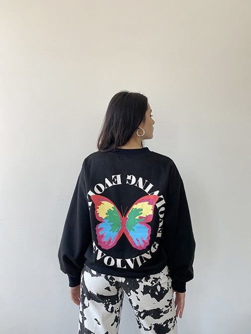 Black Evolving Butterfly Crewneck Sweatshirt
