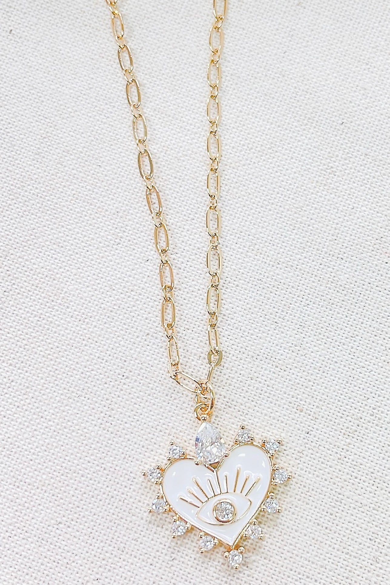 Eye See You White Crystal Heart Necklace - Kendry Collection Boutique 