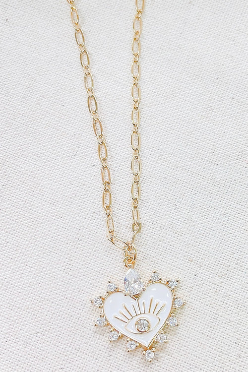 Eye See You White Crystal Heart Necklace - Kendry Collection Boutique 