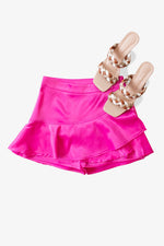 Pink Satin Ruffle Skort