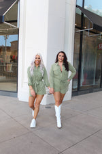Olive Button Up Long Sleeve Romper