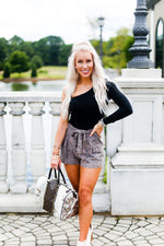 Faux Leather Brown Snake Skin Paper Bag Shorts