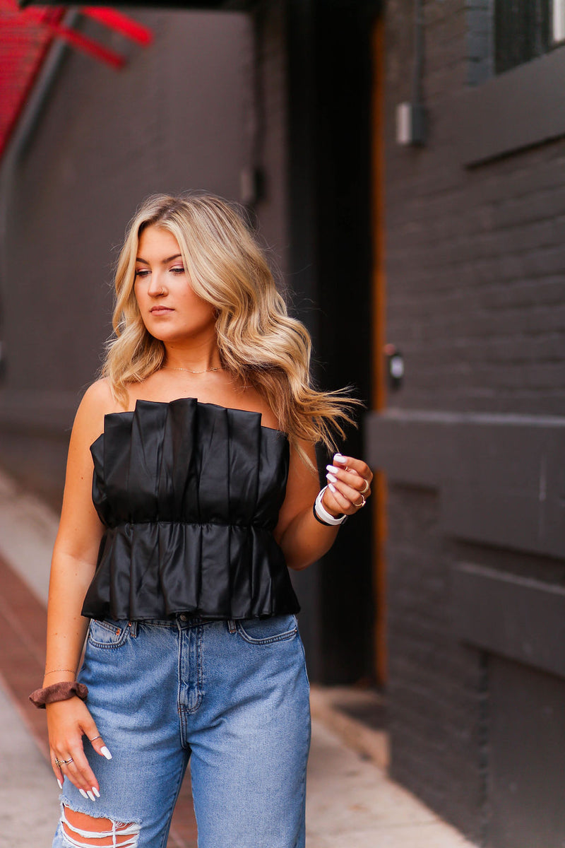 Faux Leather Ruffle Tube Top - Shop Kendry Collection Boutique