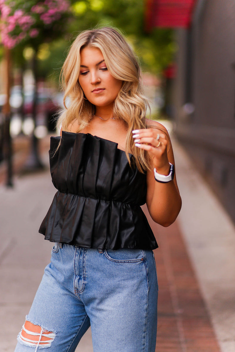Faux Leather Ruffle Tube Top - Shop Kendry Collection Boutique