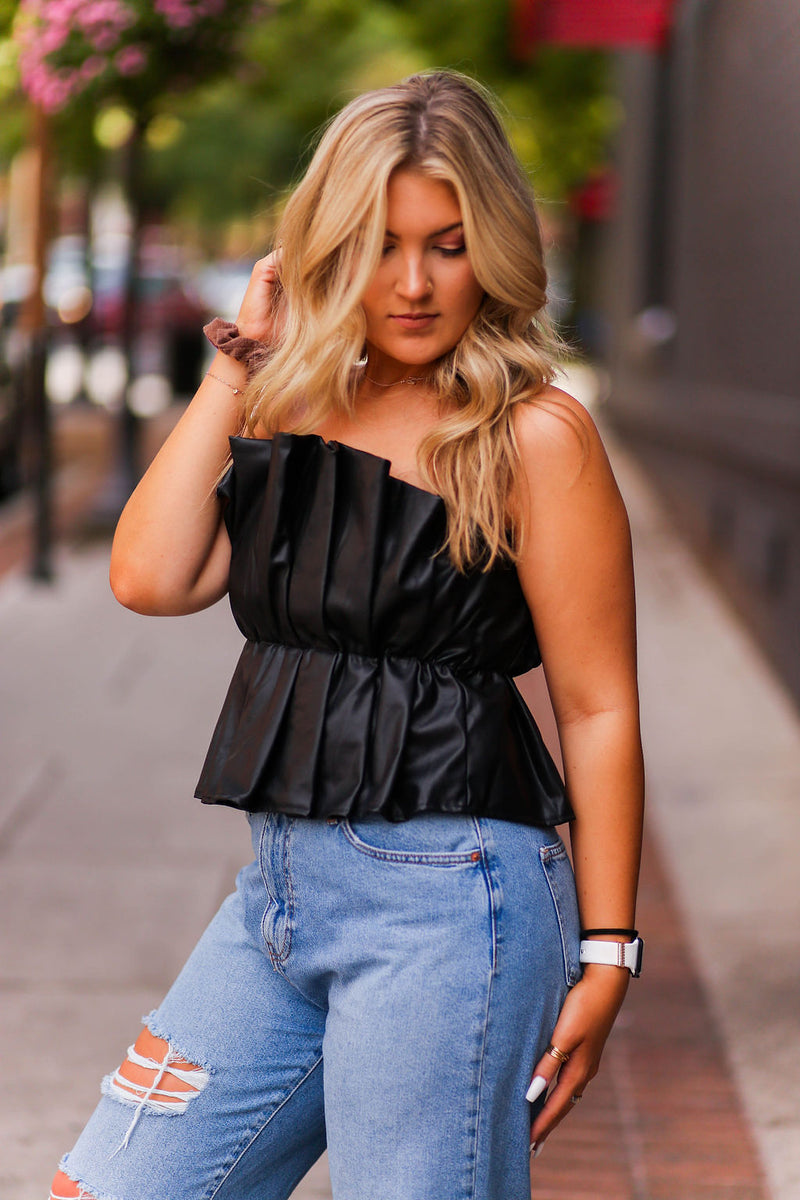 Faux Leather Ruffle Tube Top - Shop Kendry Collection Boutique