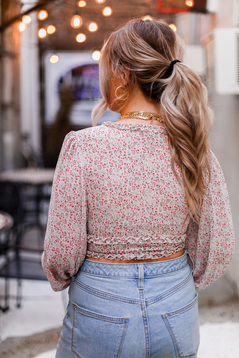 Floral Deep V Long Sleeve Blouse - Shop Kendry Collection Boutique