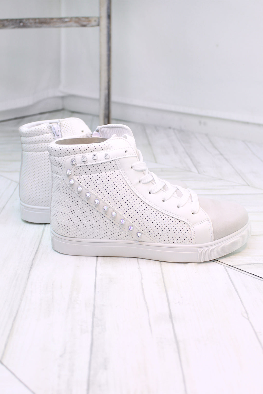 Freya White Studded High Top Sneaker- Kendry Collection Boutique