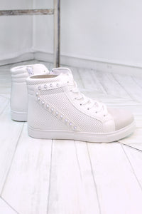 Freya White Studded High Top Sneaker- Kendry Collection Boutique