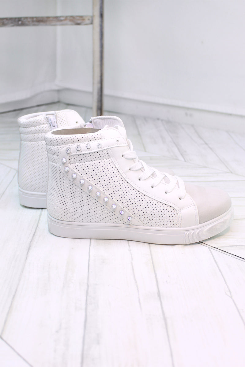 Freya White Studded High Top Sneaker- Kendry Collection Boutique