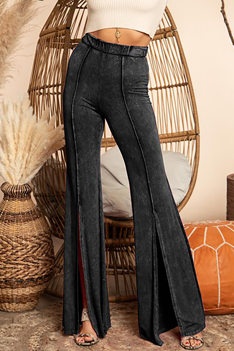 Black Mineral Wash Front Slit Pants