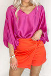 Fuchsia V-Neck Satin Blouse