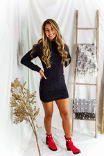 Fuzzy Black Long Sleeve Sweater Mini Dress- Shop Kendry Collection