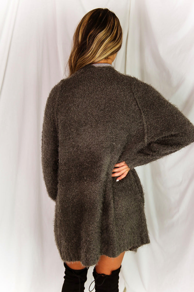 Fuzzy Charcoal Knit Cardigan - Shop Kendry Collection Boutique