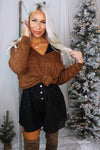 Fuzzy Brown Shimmer V-Neck Sweater - Shop Kendry Collection Boutique
