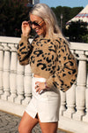 Fuzzy Tan Leopard Bubble Sleeve Crop Sweater