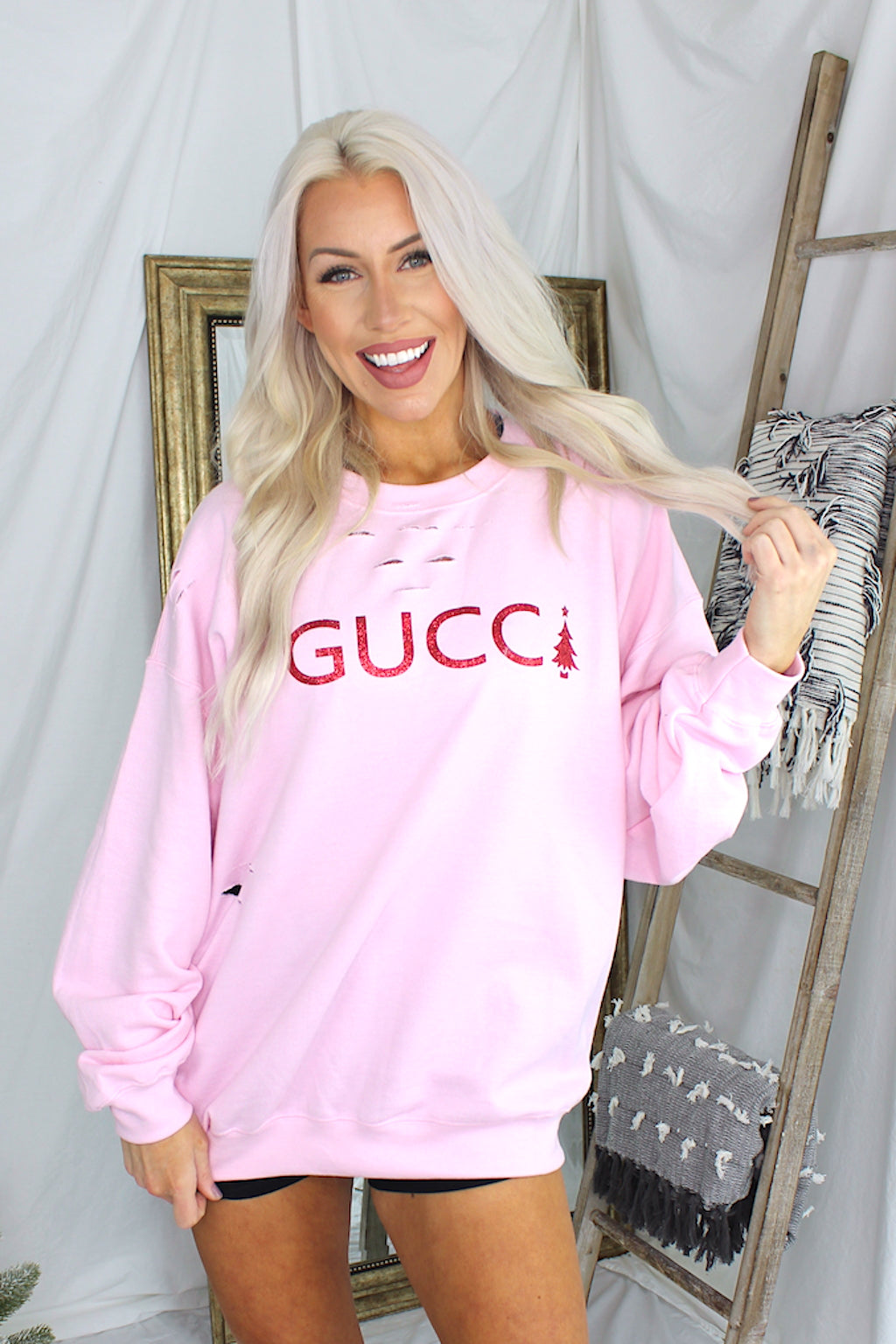 GC Pink Cropped Holiday Sweatshirt