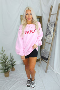 GC Pink Cropped Holiday Sweatshirt