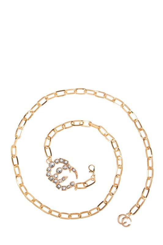 Gold Chain Belt With Rhinestone Pendant