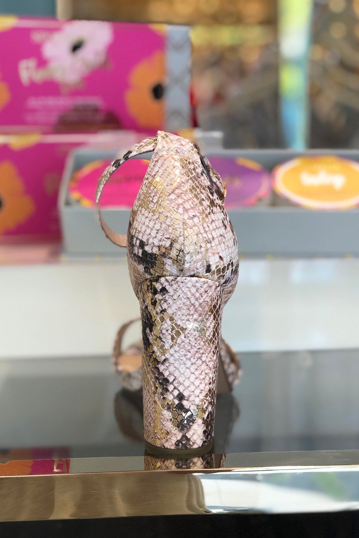 Gold Snakeskin Block Heeled Sandal - Shop Shoes Online At Kendry Collection Boutique