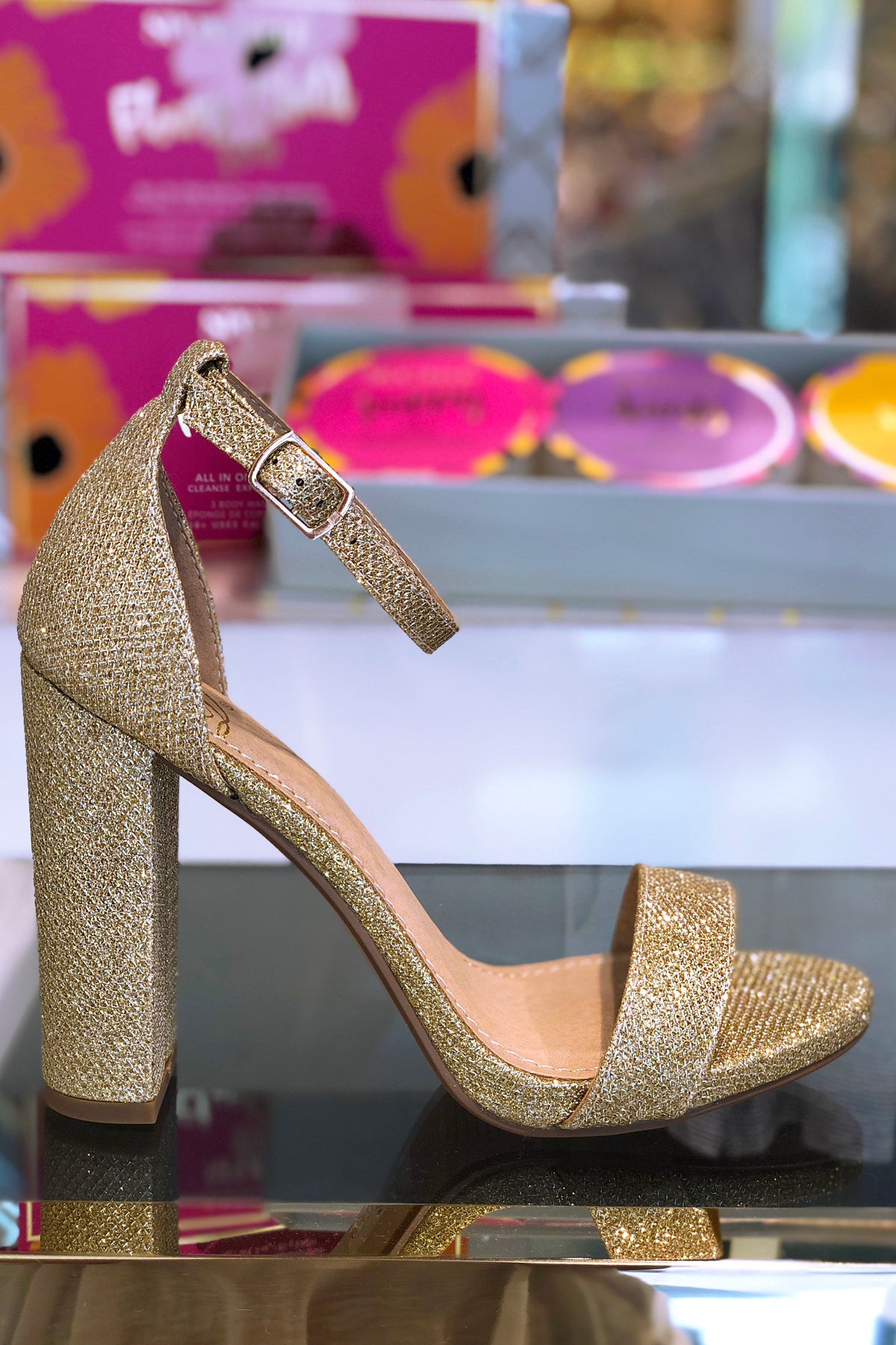 Gold Sparkly Block Heeled Sandals - Shop Kendry Collection Boutique