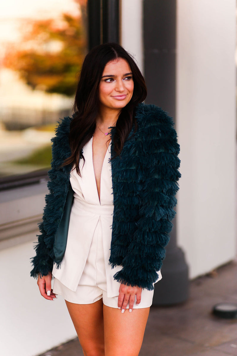 Green Bell Sleeve Furry Crop Jacket - Shop Kendry Collection Boutique