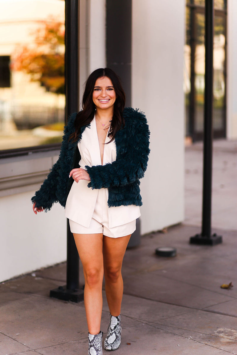 Green Bell Sleeve Furry Crop Jacket - Shop Kendry Collection Boutique